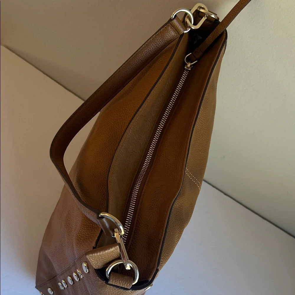 DKNY Carmel Brown Leather Studded Shoulder Bag